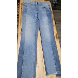 DL1961 Mara Straight Ankle Jeans Womens 25 Two Tone Blue Paneled Raw Step Hem